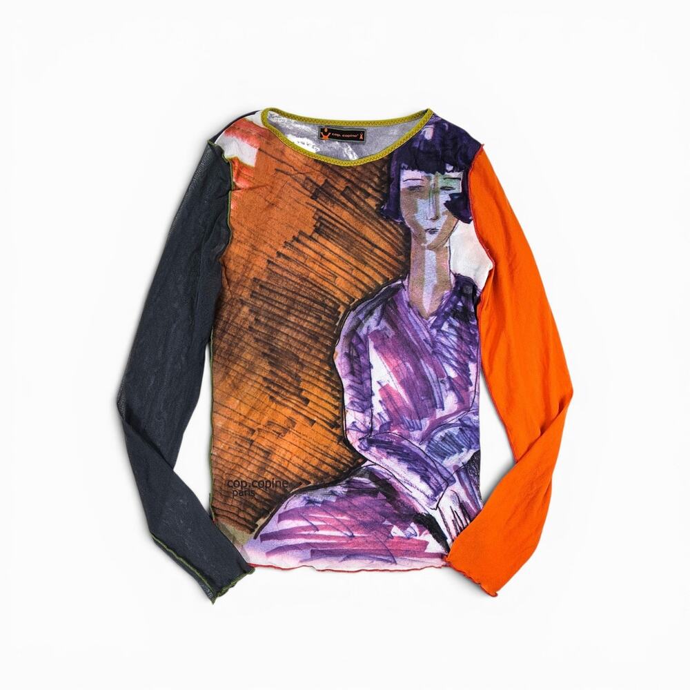 Euro Cop Copine Mesh Top Long-Sleeved Graphic Y2k - Medium